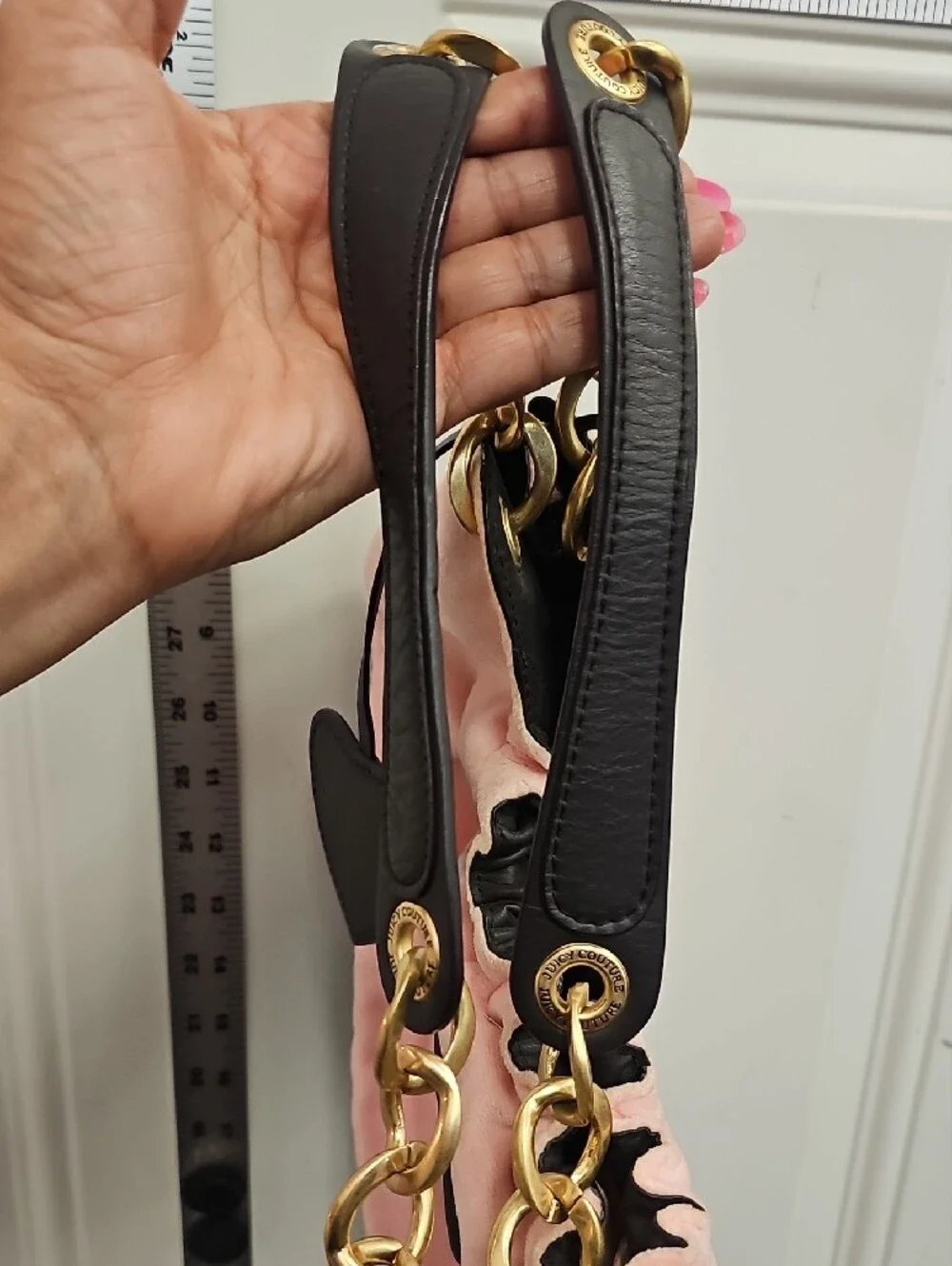 Juicy Couture Pink Velvet Chain-Handle Shoulder Bag with Gold Hardware, Vintage.